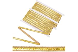 CABODYALS 21.87 Yards 0.5 Inch Gold Sequin Ribbons Metallic Glitter Sequins Trim Bling Paillette Polyester Fabric Ribbon for Sewing Making Clothing Dress Christmas Decor Gift Wrapping Diy Craft Supply