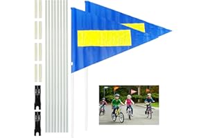 ACREBOW Bike Safety Flag with Pole 2 Sets, 6-Foot Adjustable Height Sturdy Fiberglass Tear-Resistant Waterproof Safety Flag Blue