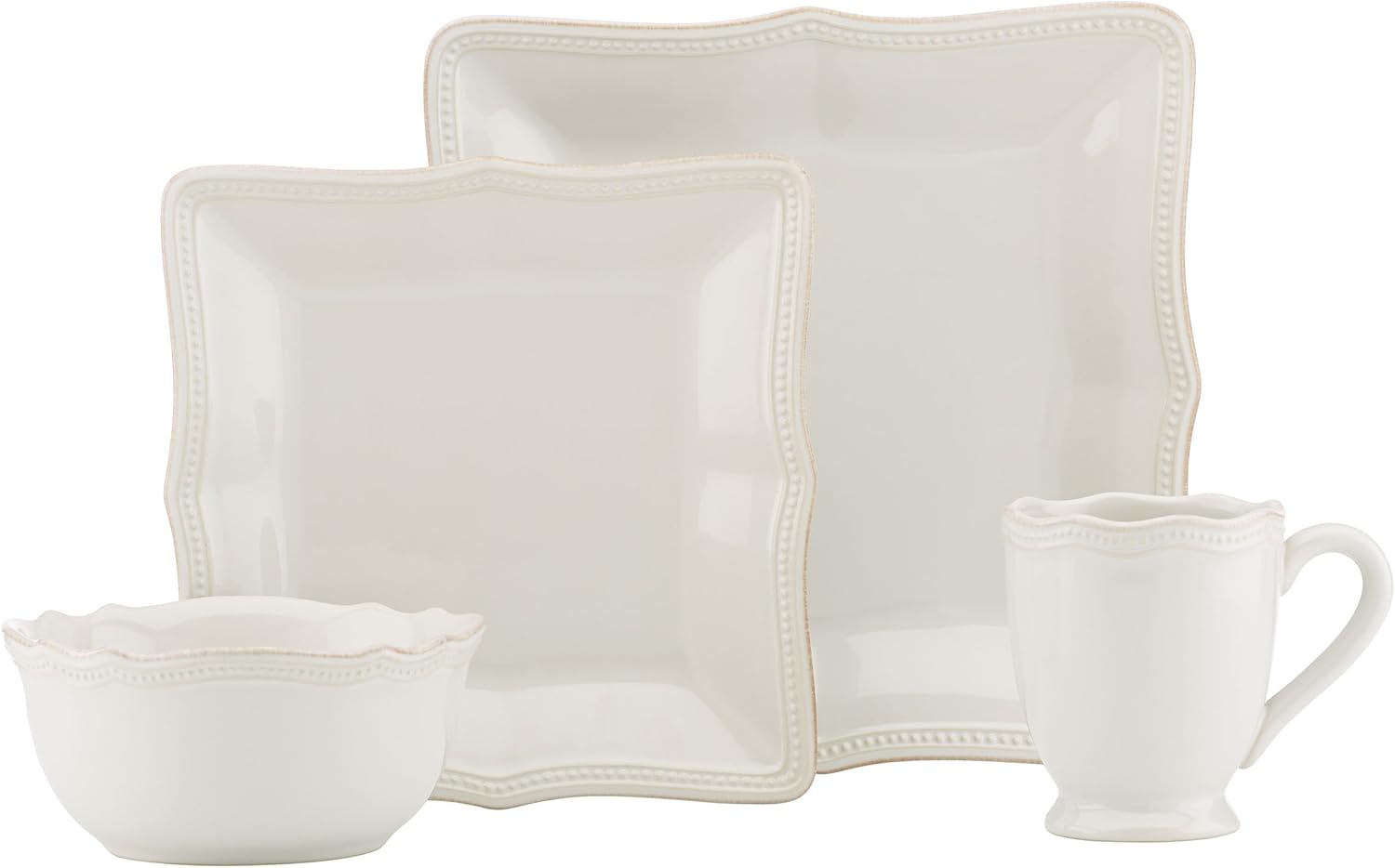 Lenox French Perle Bead White Square 16 Piece Dinnerware Place Setting Set, Service for 4