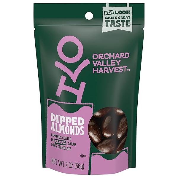 ORCHARD VALLEY HARVEST DARK CHOCOLATE COVERED ALMONDS, 2 OUNCE BAG, GLUTEN FREE, NON-GMO, NO ARTIFICIAL INGREDIENTS