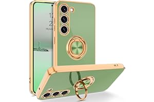 BENTOBEN for Samsung Galaxy S23 Case, 360° Ring Holder Kickstand Support Car Mount Elegant Plating Edge Slim Shockproof Soft TPU Protective Phone Cover for Samsung Galaxy S23 6.1" 2023, Green