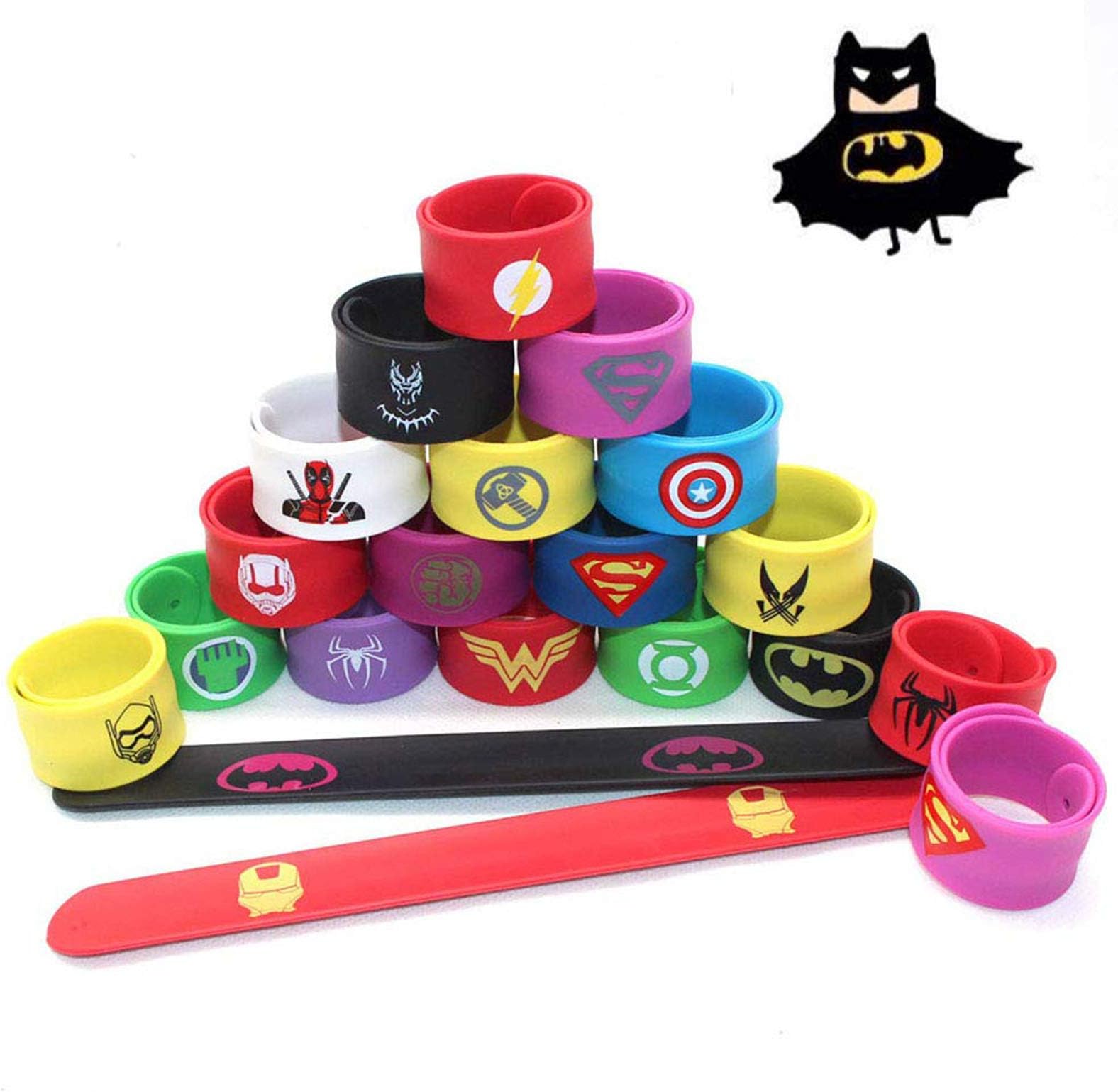 Elezenioc Superheroes Wristbands,20pcs Slap Bracelets Bands and Super Slap Wrist Bands,Party Supplies Slap Bracelets Bands Party Favours Toys for Kids