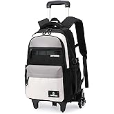 ZHANAO Rolling Backpack for Boys Color-blocking Schoolbag for Middle School Students Trolley Bookbags for Elementary Boys