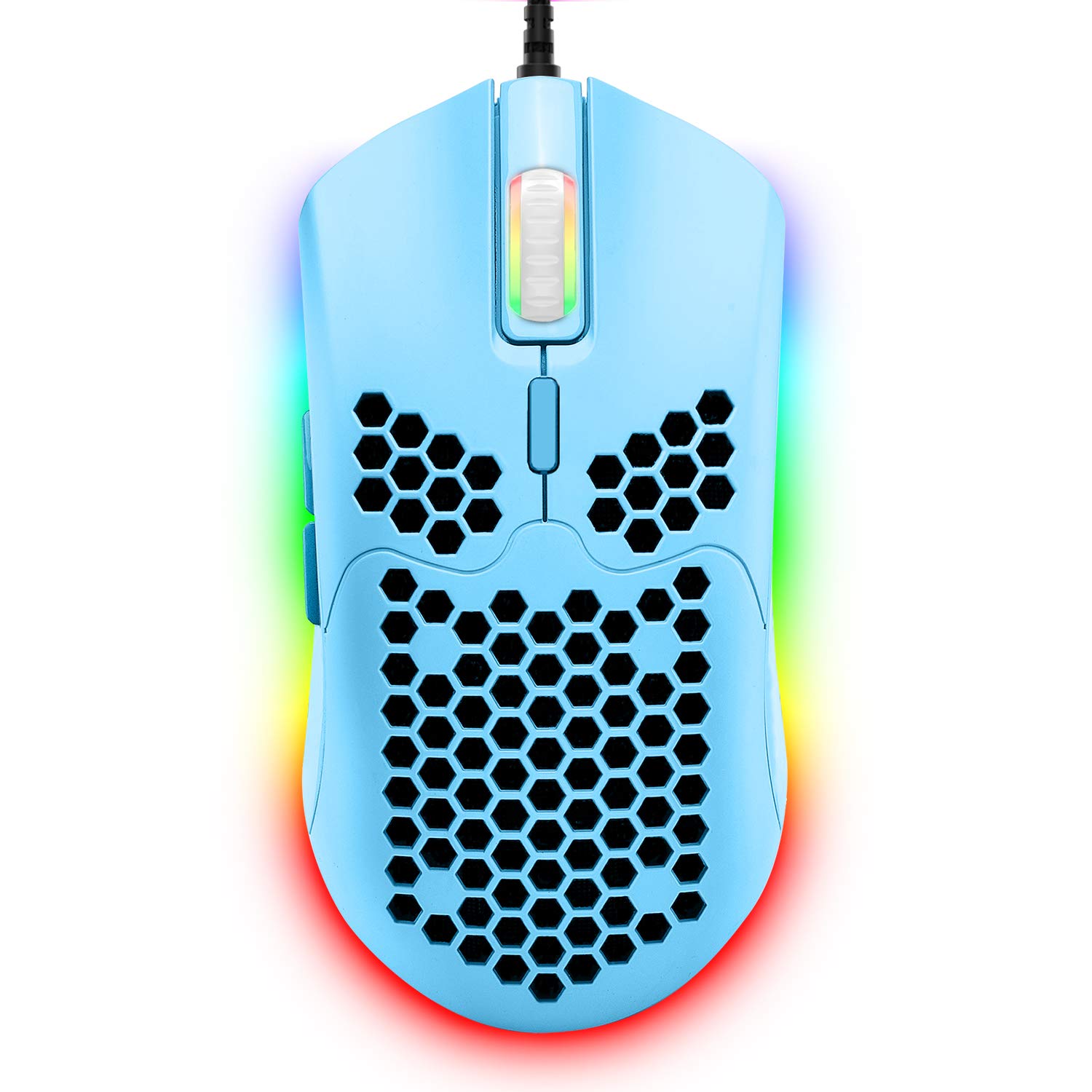 ZIYOU LANG Wired Lightweight Gaming Mouse,6 RGB Backlit Mouse with 7 Buttons Programmable Driver,6400DPI Computer,Ultralight Honeycomb Shell Ultraweave Cable Mouse for PC Gamers,PS4(Blue)