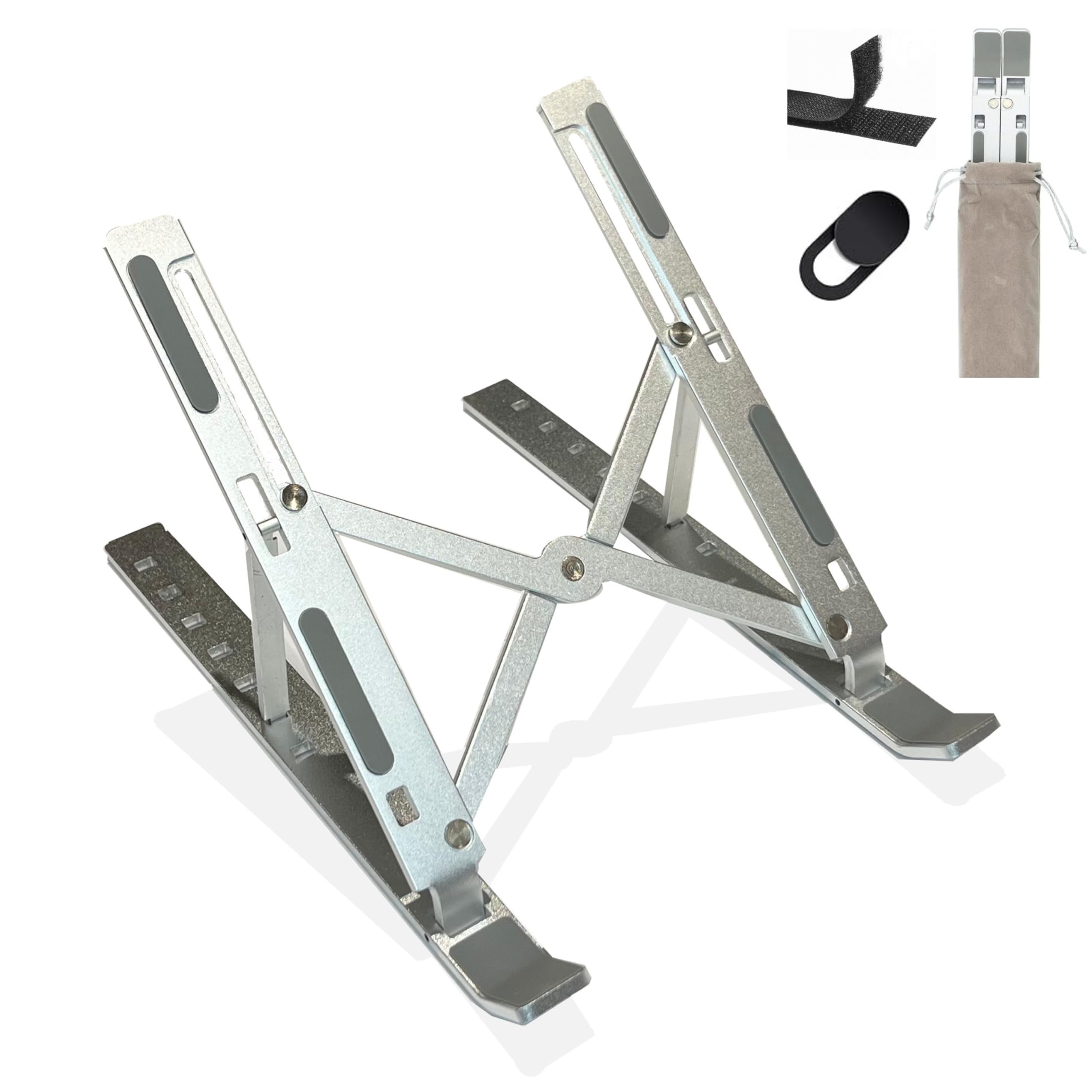 Aluminum Laptop Stand for Desk-7 Levels of Height Adjustable Laptop Stand. Foldable and Portable Laptop Riser. Compatible with MacBook Air/Pro, Dell, Lenovo, Acer. For to 15.6" Laptops and Tablets.