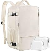 Sinaliy Travel Backpack for Women, Expandable 40L Carry on Flight Approved Backpack, 17 Inch Laptop Waterproof Travel Bag for College, Travel, Work, Beige