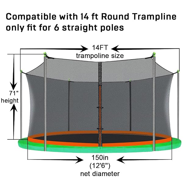 14FT TRAMPOLINE NET REPLACEMENT WITH 6 CAPS, TRAMPOLINE NET FIT FOR 14FT ROUND-6 STRAIGHT POLES(NOT INCLUDE POLES)