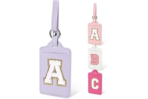 IQIMOTT Initial Luggage Tags for Suitcases, Cute Letter Luggage Bag Suitcase Identifier Name Baggage Tag, PU Leather Travel Luggage Tags, Bag Tags for Men Women Kids Luggage Handbags(Purple-White A)
