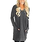 XUERRT Womens Casual V-Neck Long Sleeves Pocket Solid Color Sweatshirt Tunics Blouse Tops(L,Dark_Grey)
