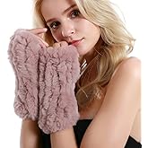 Women Fur Gloves - Real Rabbit Fur Mittens Winter Knit Warm Fingerless Hand Warmer