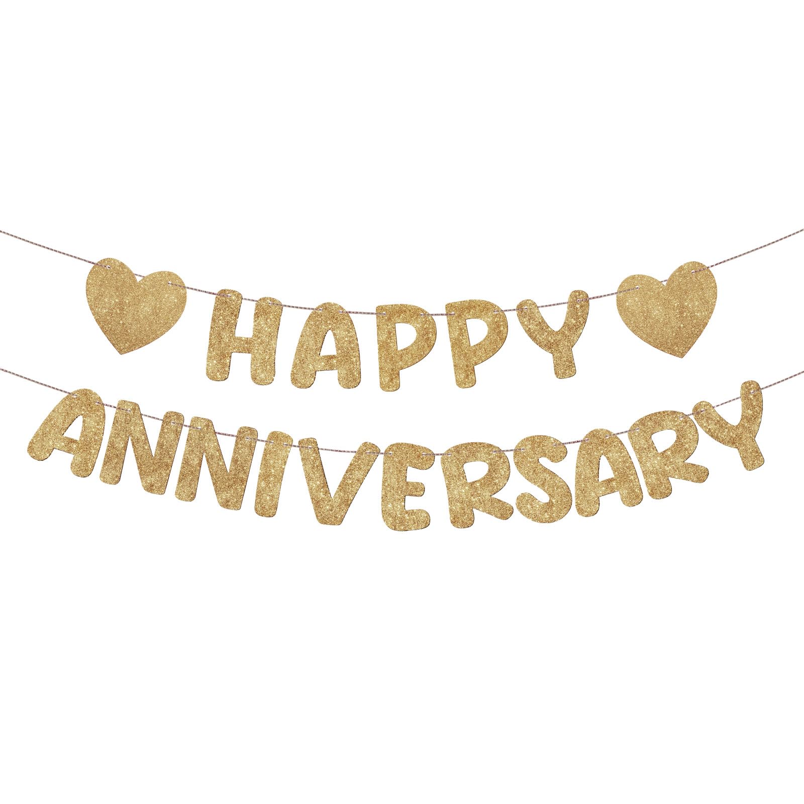 Photo 1 of Fulmoon Happy Anniversary Banner Glitter Happy Anniversary Decorations Wedding Party Banner Romantic Decorations No DIY Pre-strung for Wedding Party Birthday Door(Champagne Gold)