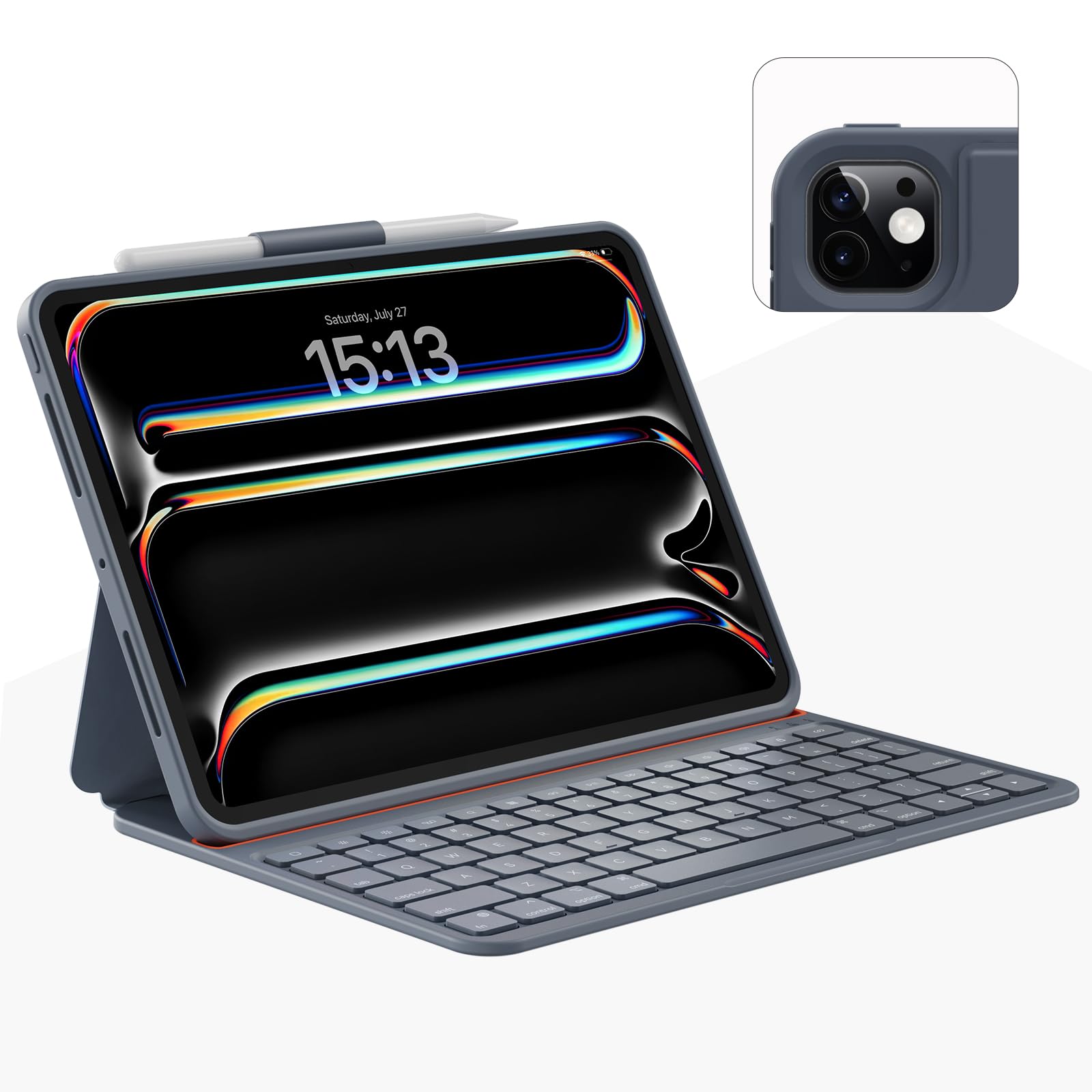 Photo 1 of Case with Keyboard Compatible for iPad Pro 11 inch(M4, 2024): Bluetooth Wireless Magnetic Stand Rechargeable Keyboard with Pencil Holder (Light Grey)