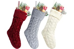 Kunyida 18 Inches Burgundy, Ivory, Gray Knitted Christmas Stockings,3 Pack