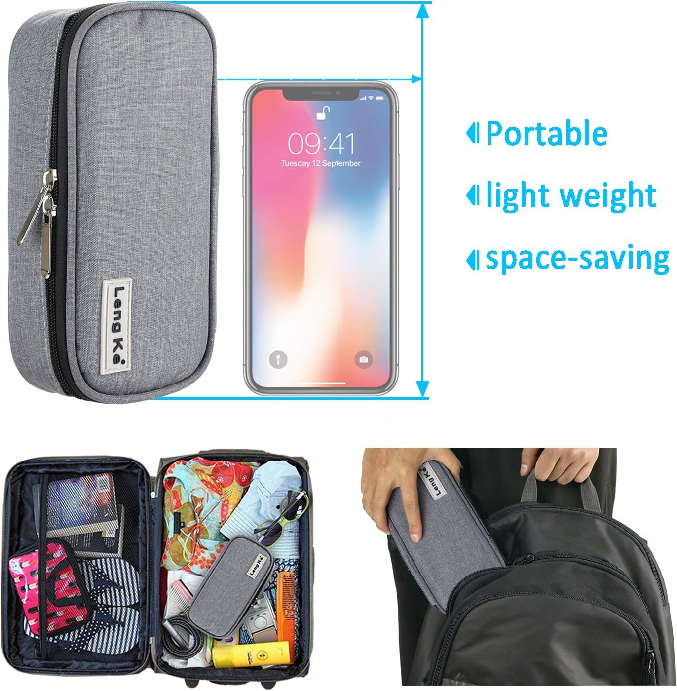 YOUSHARES Insulin Travel Case - Insulated Medication Cooler Travel Bag for Diabetic Insulin Pen and Vials Storage with 2 Cooling Ice Packs (Grey): Health & Personal Care