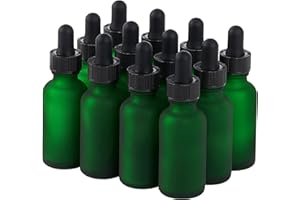 SprayDroplet 12 Pcs, 1oz Glass Dropper Bottle, Leakproof Tincture Bottles with Dropper, Green Reusable Eye Dropper Bottle, Preety Frosted Texture, for All Kinds of Liquids (Green-Frosted, 1oz-12pcs)