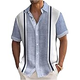 SOLY HUX Men's Button Down Short Sleeve Shirt Color Block Bowling Shirts Hawaiian Vacation Tops