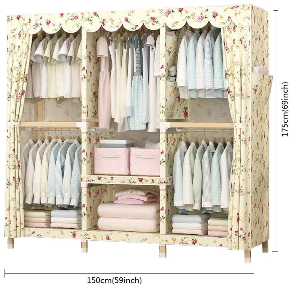 Shading Fabric Armoire Wardrobe Closet With Hanging Rod Shelves