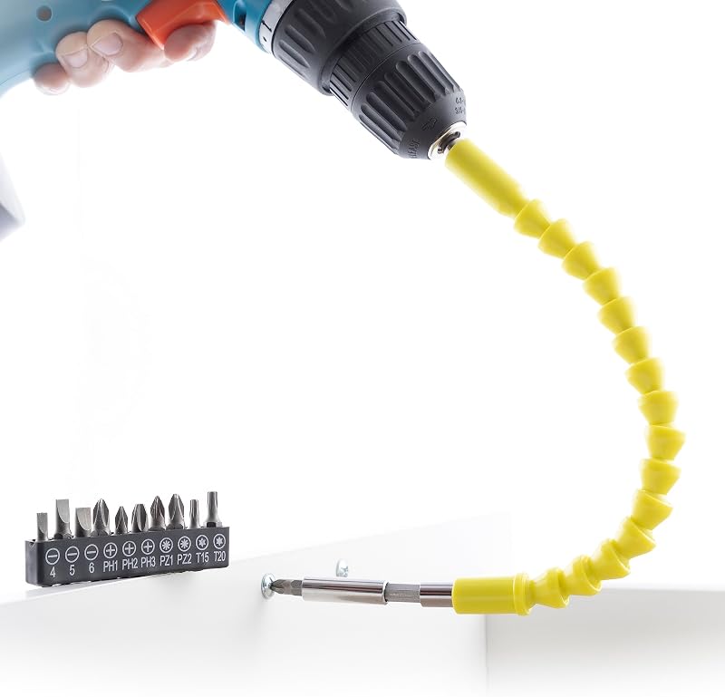 ® Extensor magnético flexível para chave de fendas, extensor de furadeira, ferramentas DIY, acessórios para chave de fendas, extensor rotativo de 360º, adaptadores para furadeira. Cor amarela