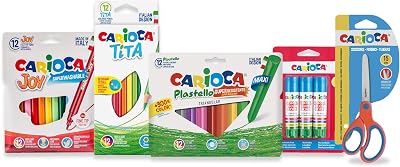 Todos para o Conjunto EL Cole | Kit de Material Escolar: Marcadores super laváveis, lápis de cor, filme plástico, cola e tesoura com ponta redonda | 40 peças