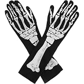 SUFUNNY Halloween Skeleton Gloves, Full-Finger Skull Design, Unisex, | Skull Ghost Bone Gloves,,Halloween Skeleton Costume Cosplay Party Props, For Teens and Adults Party Dance Music Festival