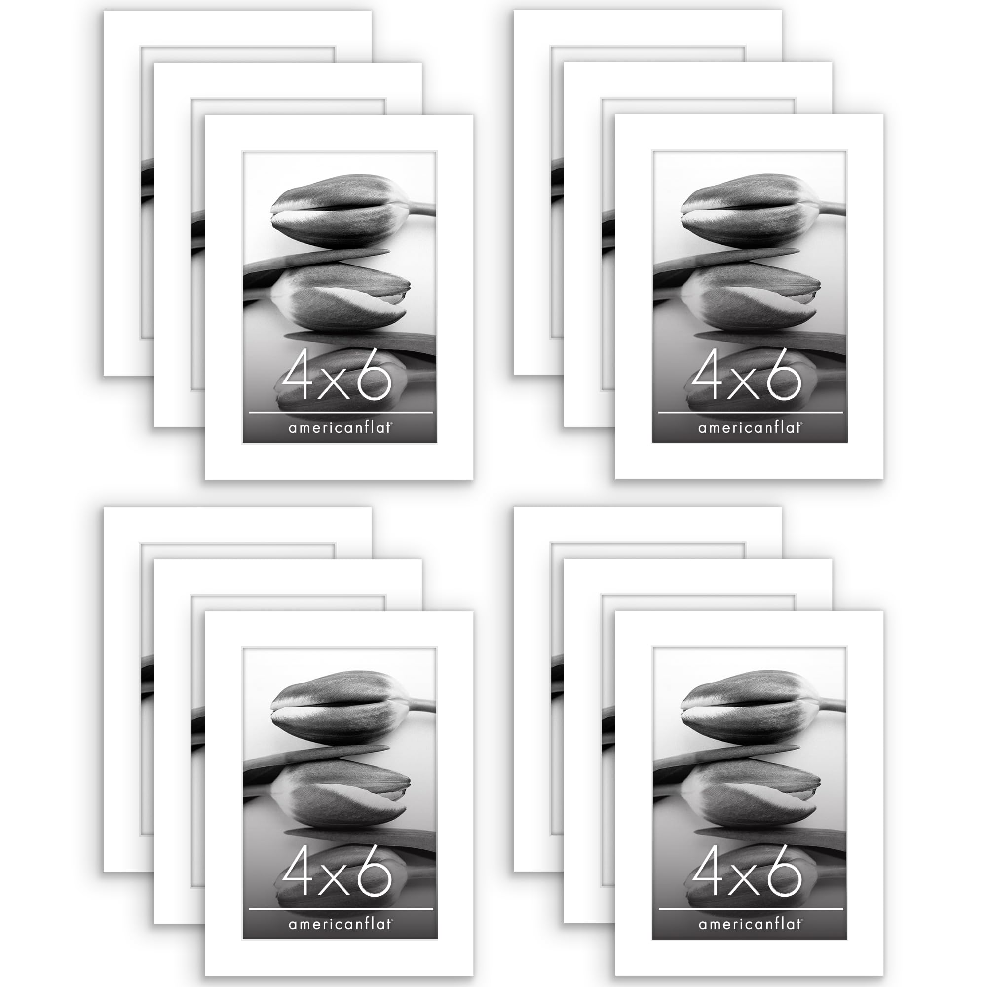 Americanflat 4×6 Picture Frame with Polished Plexiglass – Set of 12 – Signature Collection – Picture Frames with Engineered Wood – Photo Frame for Tabletop and Wall Display – White