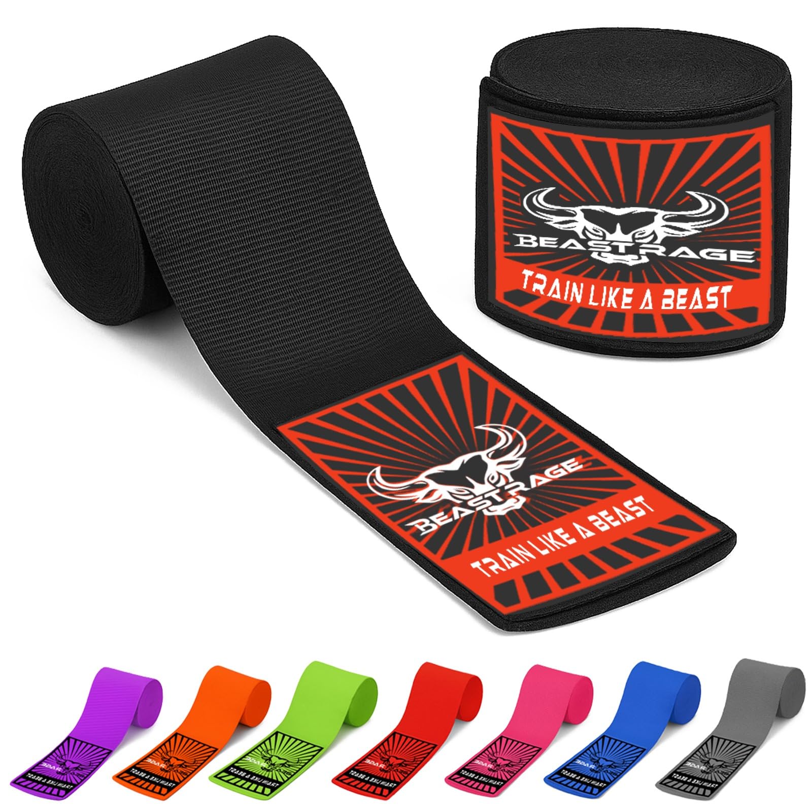 BEAST RAGE Boxing Hand Wraps Men Protection MMA Support Inner Gloves Martial Arts Training Wrapper Punching Combat Sports Muay Thai, under Mitts 4.5 Meter Elasticated Bandages (4.5 M, Black)