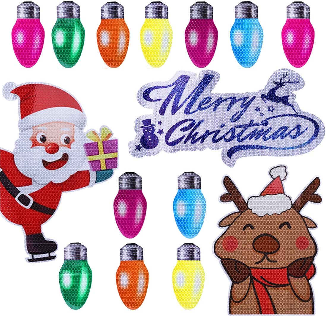 Garma 15PCS Christmas Car Refrigerator Garage Door Dishwasher Magnets Decorations Cover Reflective Bulb Light Santa Reindeer Magnet Accessories Set Xmas Holiday