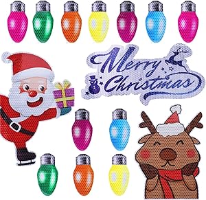 Garma 15PCS Christmas Car Refrigerator Garage Door Dishwasher Magnets Decorations Cover Reflective Bulb Light Santa Reindeer Magnet Accessories Set Xmas Holiday