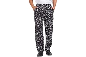 Nanxson Men's Baggy Chef Pants, Printed Work Pants with Elastic Waist Restaurant Kitchen Uniforms
