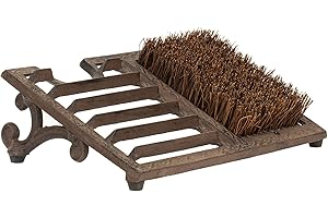 MyGift Boot Brush Scraper Outdoor, Heavy Duty Cast Iron Shoe Scraper Mat, Boot Dirt Cleaner Brush, Vintage Rustic Black Angled, Dark Brown