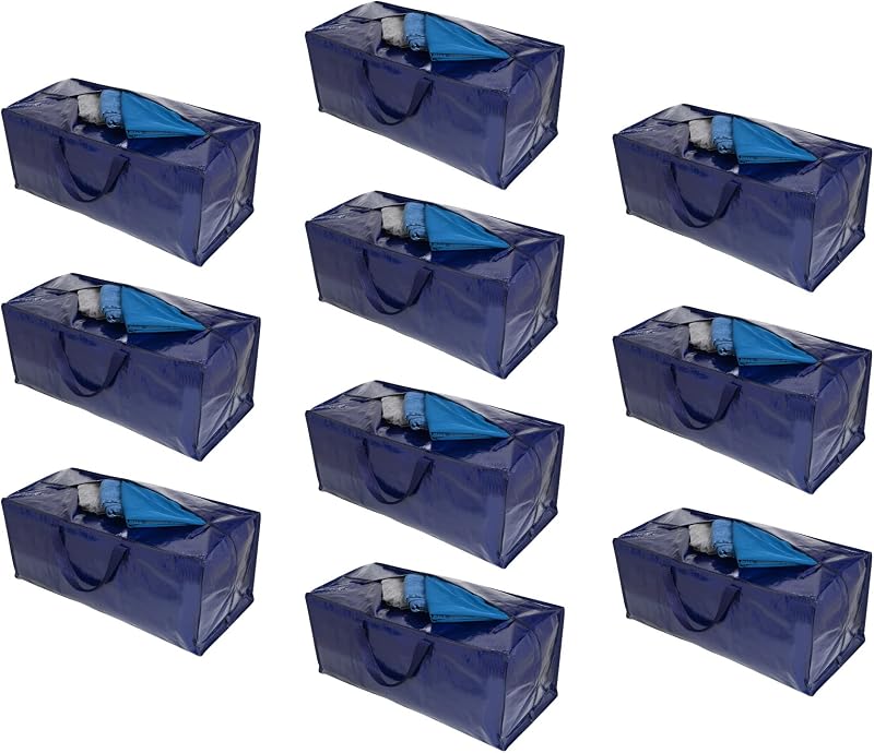 VENO 10 Pack Heavy-Duty Moving Bags Extra Large w/Straps & Zips, Blue