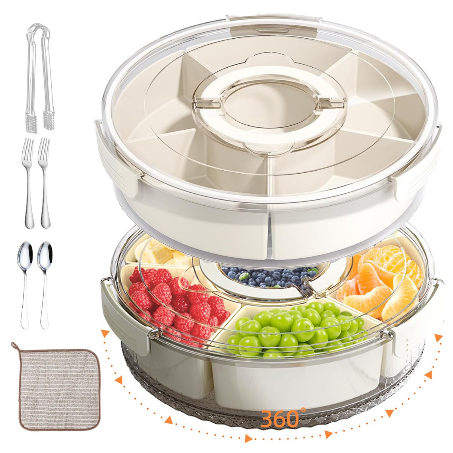 Photo 1 of 2 Pack Divided Rotating Snackle Box with Lid & Handle – Portable Lazy Susan Serving Tray for Fruits, Snacks, Veggies, Charcuterie – Clear Organizer & Fridge Storage Container