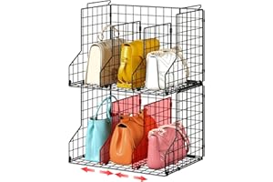 Sonyabecca Purse Organizer for Closet,2-Pack Adjustable&Stackable Handbag Storage Dividers for Open Cabinets,Wire Storage Baskets for Purses/Handbags/Clutches-Black
