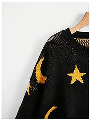 WDIRARA Women's Star Moon Print Long Sleeve Sweater