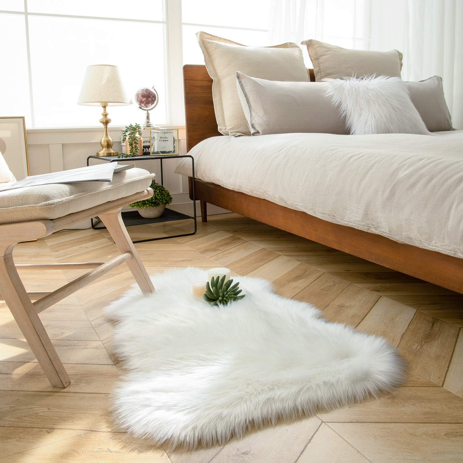 Ashler Soft Faux Sheepskin Fur Rug Chair Couch Cover White Area Rug Bedroom Floor Sofa Living Room 2 x 3 Feet: Furniture & Decor