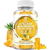 Calcium Magnesium Zinc Gummies with Vitamin D3, Sugar Free Calcium Gummies for Women Men, High Potency Magnesium Gummies for