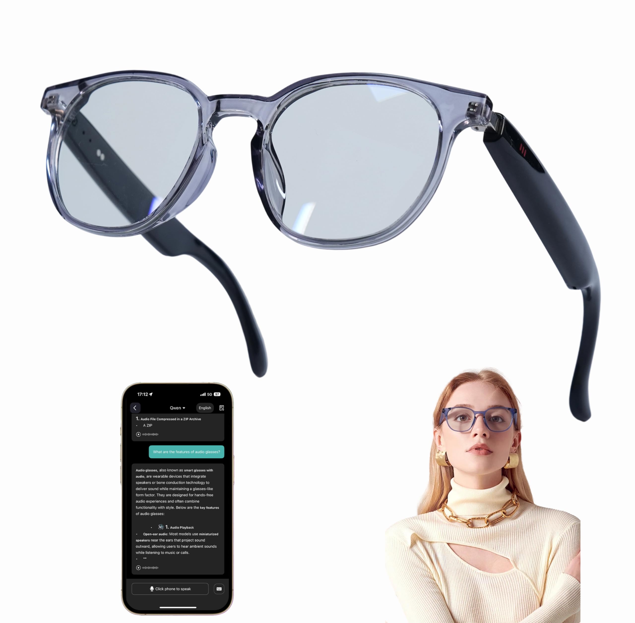 Photo 1 of *UNTESTED*
MNVOEQ AI Smart Wireless Bluetooth Translation Glasses for Men/Women with Speakers/Bluetooth&140+ Languages Translation Sports/Travel/Drive/Busniess (C1+AI+Color Change Lenses+Gray)