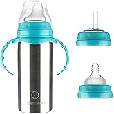 Hamarue 3-in-1 Stainless Steel Sippy Cups for Toddlers | Non-Toxic Insulated Stainless Steel Baby Bottle | Straw Cup with Removeable Handles | Plastic Free Liquid Transfer (Teal, 6 oz)