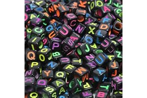 Yochus 1000pcs Bulk Black Square Acrylic Alphabet Letter Beads 6x6mm Colorful Letter A-Z Beads for Jewelry Making and DIY Bracelets, Necklaces, Key Chains