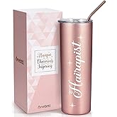 Onebttl Hair Stylist Gifts For Women, Female, Her - Hairapist Love is in the Hair - 20oz/590ml Stainless Steel Insulated Tumbler with Straw, Lid, Message Card-(Rose gold)
