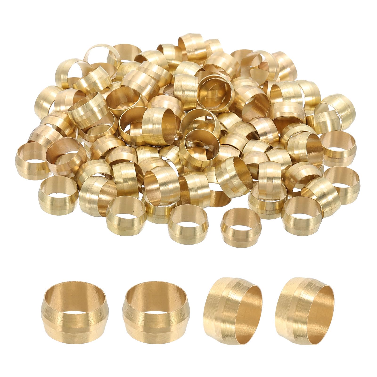 PATIKIL 100Pcs Brass Compression Sleeves Ferrules, Tube OD 1/2" Compression Fittings Assortment Kit for Connecting Air, Fuel, Water, Oil and Inert Gases Lines