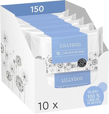 Toallitas húmedas LILLYDOO con 99% de agua, 150 uds., libres de plástico