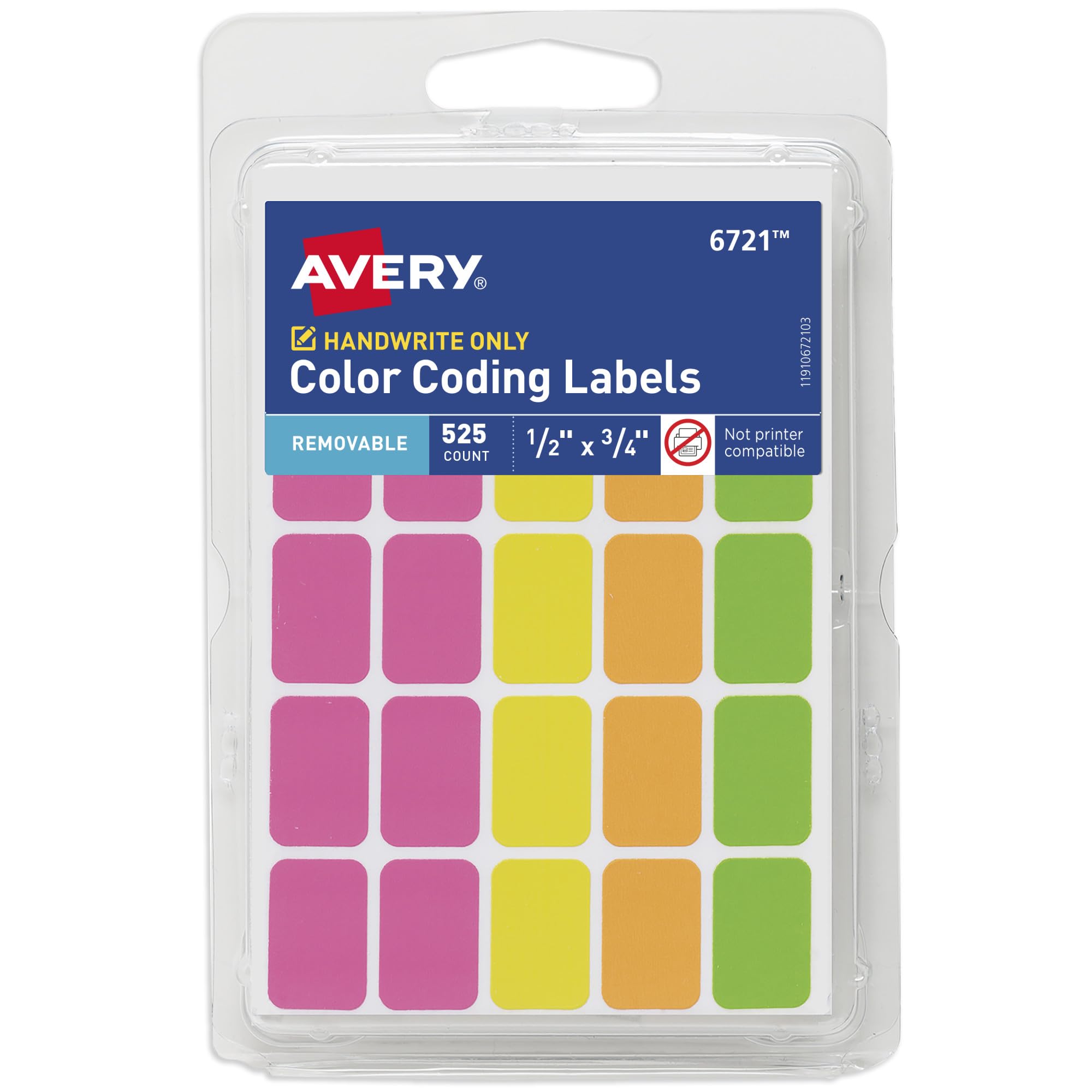 Photo 1 of Avery Removable Color Coding Labels, Rectangular, Assorted Colors, Pack of 525 (6721)