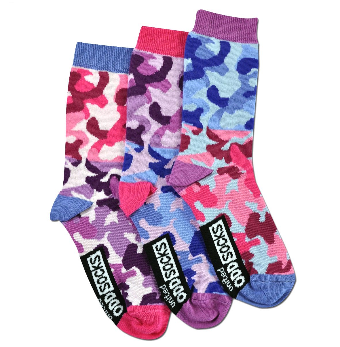 United Oddsocks - 3 Oddsocks for Girls - Camo, Multicoloured, UK 12- 5.5 Eur 30.5 - 39 US 1-8