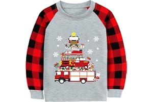 CM-KID Christmas Shirt for Toddler Boys Santa Dino Reindeer Buffalo Red Plaid Long Sleeve Tshirt Tops for Kids 2-7 Years