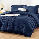 HIMEET Navy Queen Comforter Set, 7 Pieces Bed in a Bag Queen Lightweight Bedding Set, All Season Soft 7PC Bed Set with Comforter, Flat Sheet, Fitted Sheet, Pillowcases & Pillow Shams