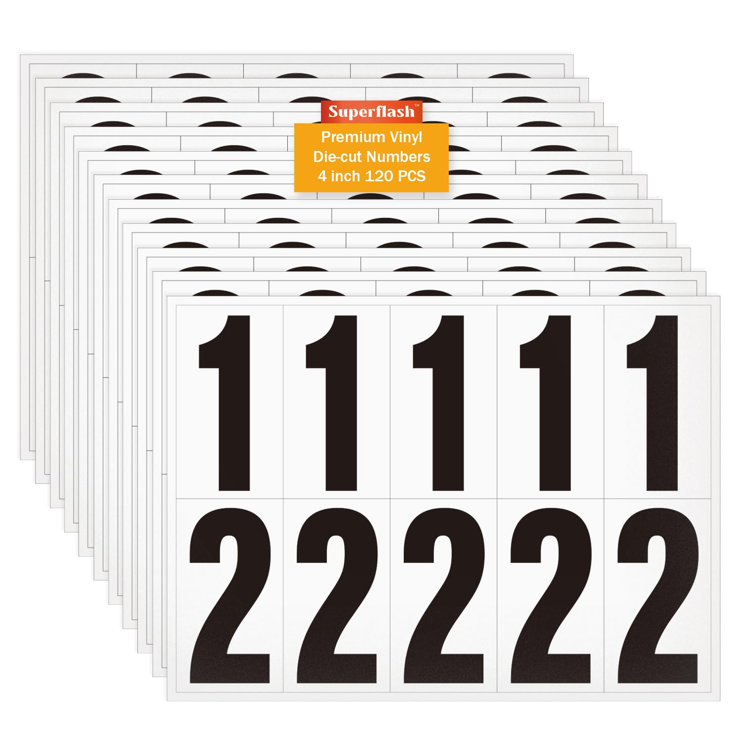 Photo 1 of 4 inch Adhesive Numbers for Mailbox, Vinyl Reflective Mailbox Number Stickers, 120 Pcs Self Adhesive Number Decals, Pre Spaced Number Signs, for Outside, House, Trash Cans Decal , Cars, Door (Black/White)