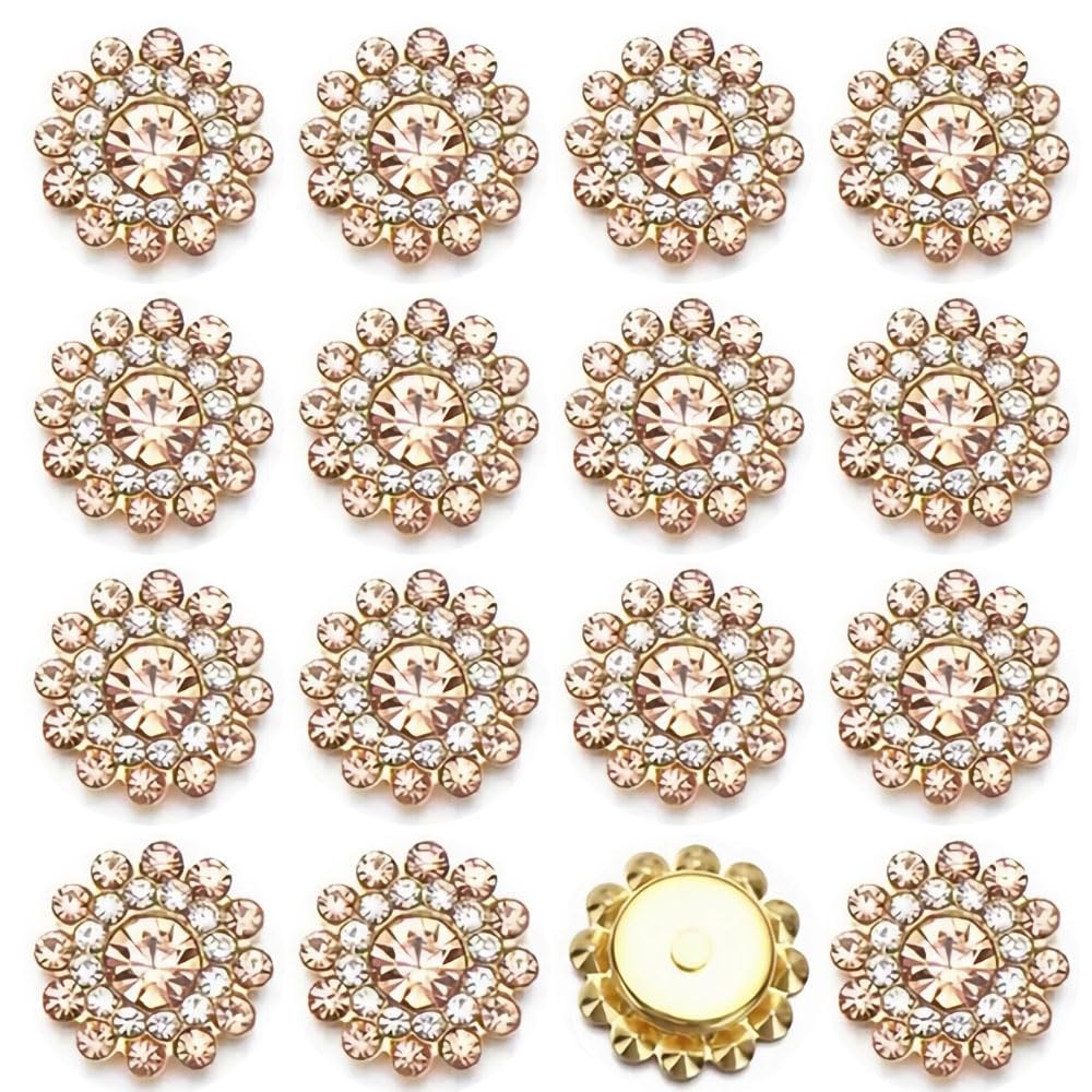 Photo 1 of 100PCS 14MM Sew on Rhinestones Gems, Flower Gold Claw Rhinestones Glass Crystals Jewelry for Crafting Sewing Clothes Dresses Shoes Belt Decoration Accessories (Champagne)