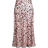 Raincol Womens Leopard Print Skirt Trendy Summer Midi Long Length Silk Satin High Waist Elastic Skirts