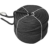 NovelBee 1/2" x 300' Double Braid Nylon Anchor Line with Stainless Steel Thimble,Safe Workload:1,020 Lbs;Tensile Strength:5,100 Lbs (Black)